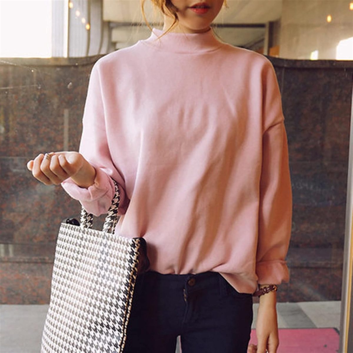 ⁦TOUBE Sweatshirt Women Woman Sweatshirts Knitted Pullovers Thick Spring Autumn Candy Color Loose Hoodies Solid Womens Clothing (Color : 7, Size : XXL)⁩ - الصورة ⁦3⁩