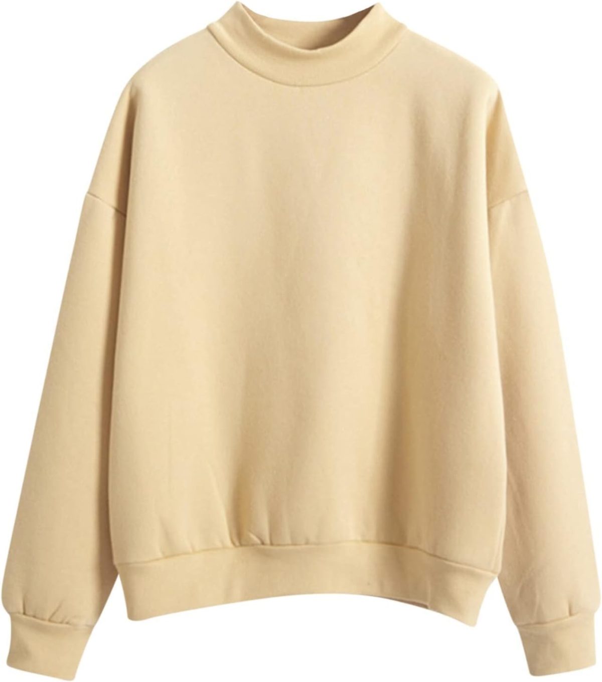 ⁦SKYWOK Long Sleeve Tops for Women Women Long Sleeve Hoodies Solid Color Round Neck Pullover Solid Color Loose Keep Warm Sweatshirt (Color : Khaki, Size : XXL)⁩ - الصورة ⁦1⁩