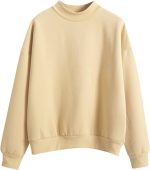 SKYWOK Long Sleeve Tops for Women Women Long Sleeve Hoodies Solid Color Round Neck Pullover Solid Color Loose Keep Warm Sweatshirt (Color : Khaki, Size : XXL)