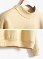 ⁦SKYWOK Long Sleeve Tops for Women Women Long Sleeve Hoodies Solid Color Round Neck Pullover Solid Color Loose Keep Warm Sweatshirt (Color : Khaki, Size : XXL)⁩ - الصورة ⁦3⁩