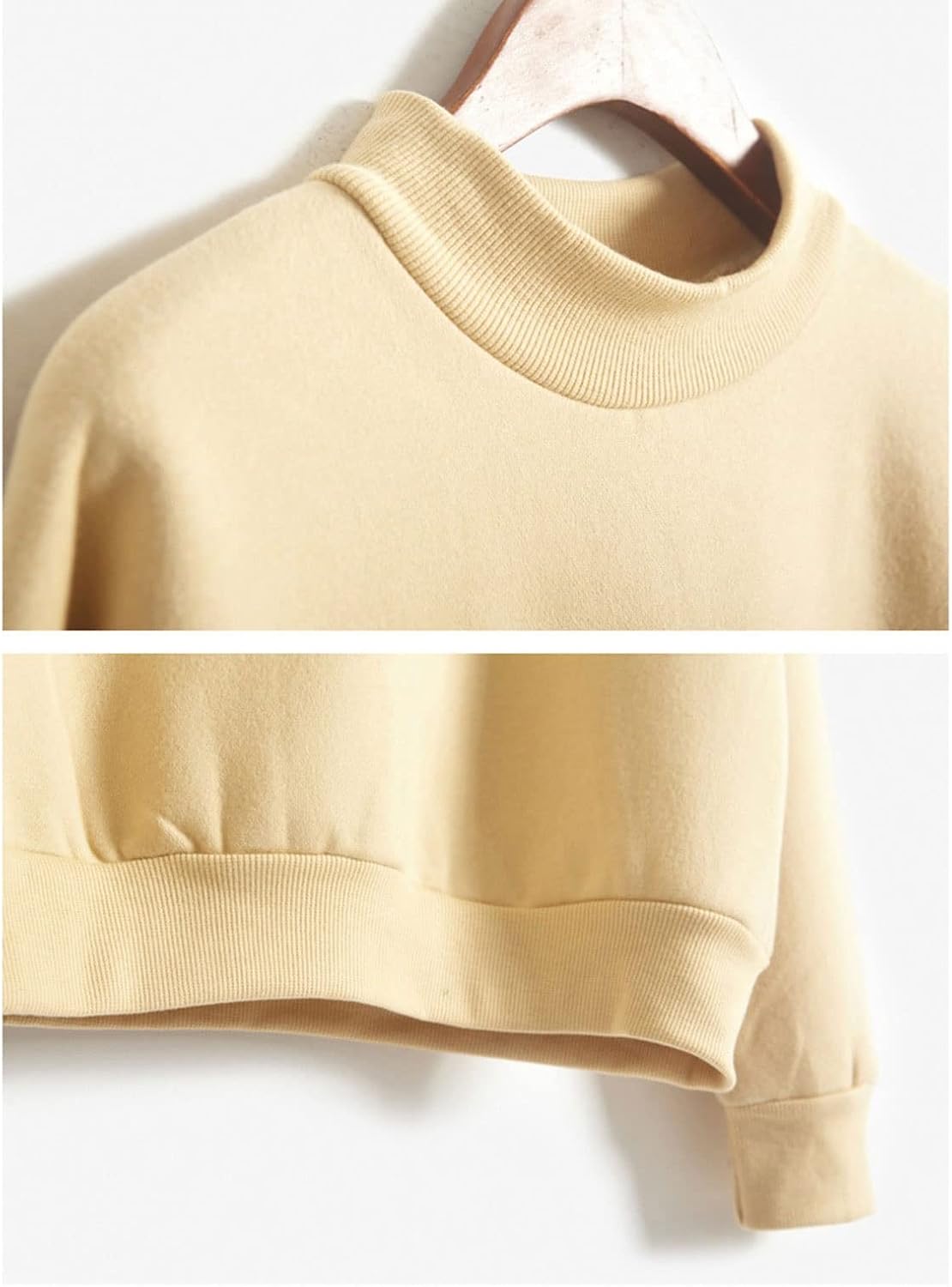 ⁦SKYWOK Long Sleeve Tops for Women Women Long Sleeve Hoodies Solid Color Round Neck Pullover Solid Color Loose Keep Warm Sweatshirt (Color : Khaki, Size : XXL)⁩ - الصورة ⁦3⁩