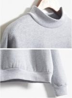 ⁦SKYWOK Long Sleeve Tops for Women Women Long Sleeve Hoodies Solid Color Round Neck Pullover Solid Color Loose Keep Warm Sweatshirt (Color : Khaki, Size : XXL)⁩ - الصورة ⁦4⁩