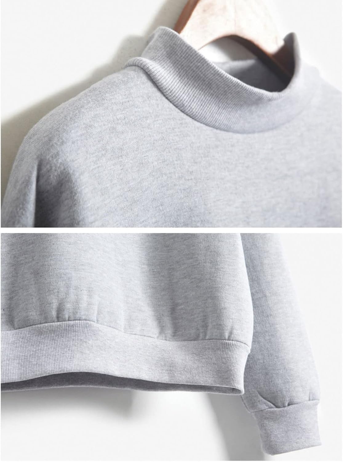 ⁦SKYWOK Long Sleeve Tops for Women Women Long Sleeve Hoodies Solid Color Round Neck Pullover Solid Color Loose Keep Warm Sweatshirt (Color : Khaki, Size : XXL)⁩ - الصورة ⁦4⁩