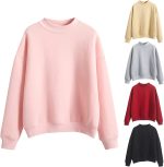 ⁦SKYWOK Long Sleeve Tops for Women Women Long Sleeve Hoodies Solid Color Round Neck Pullover Solid Color Loose Keep Warm Sweatshirt (Color : Khaki, Size : XXL)⁩ - الصورة ⁦5⁩