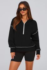 ⁦PRETTYGARDEN Women's 2025 Fall Hooded Sweatshirts Long Sleeve Half Zip Cropped Hoodies Pullover Winter Fashion Clothes⁩ - الصورة ⁦3⁩