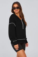 ⁦PRETTYGARDEN Women's 2025 Fall Hooded Sweatshirts Long Sleeve Half Zip Cropped Hoodies Pullover Winter Fashion Clothes⁩ - الصورة ⁦4⁩