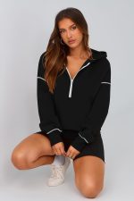 ⁦PRETTYGARDEN Women's 2025 Fall Hooded Sweatshirts Long Sleeve Half Zip Cropped Hoodies Pullover Winter Fashion Clothes⁩ - الصورة ⁦5⁩