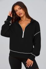 ⁦PRETTYGARDEN Women's 2025 Fall Hooded Sweatshirts Long Sleeve Half Zip Cropped Hoodies Pullover Winter Fashion Clothes⁩ - الصورة ⁦7⁩