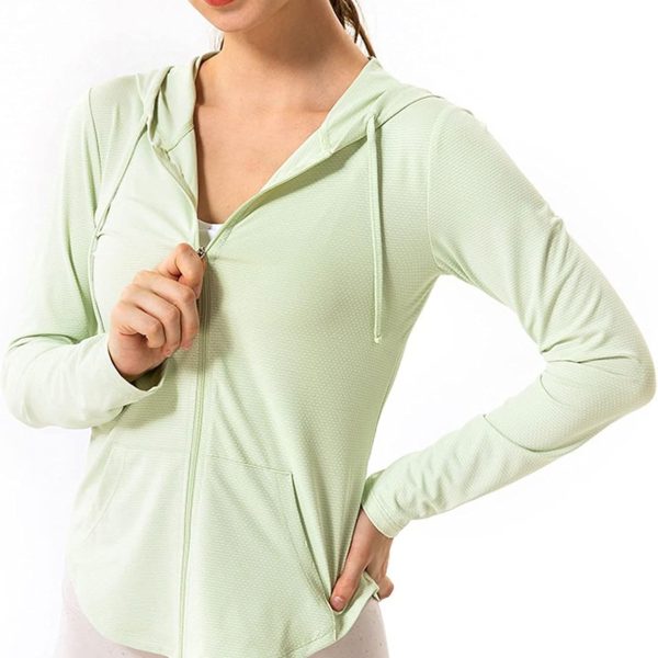 Women's Jacket Fitness Yoga Coat Hoodies Zipper Long Sleeve Running Athletic Top Quick Dry Slim Gym Sweatshirts Wauyan (Color : Green, Size : S)