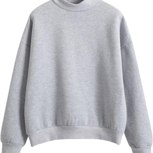 SKYWOK Long Sleeve Tops for Women Women Long Sleeve Hoodies Solid Color Round Neck Pullover Solid Color Loose Keep Warm Sweatshirt (Color : Gray, Size : XXL)