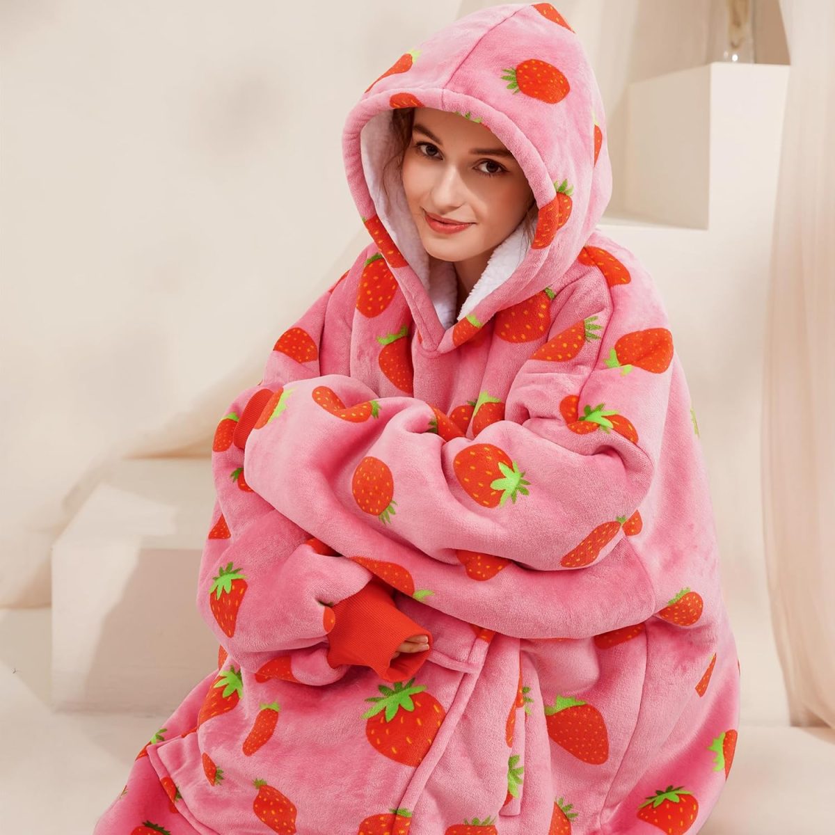 ⁦Narecte Blanket Hoodie Women & Men,Premium Sherpa Fleece Oversized Pocket Hoodie Blanket, Wearable Blanket Hoodie⁩ - الصورة ⁦5⁩