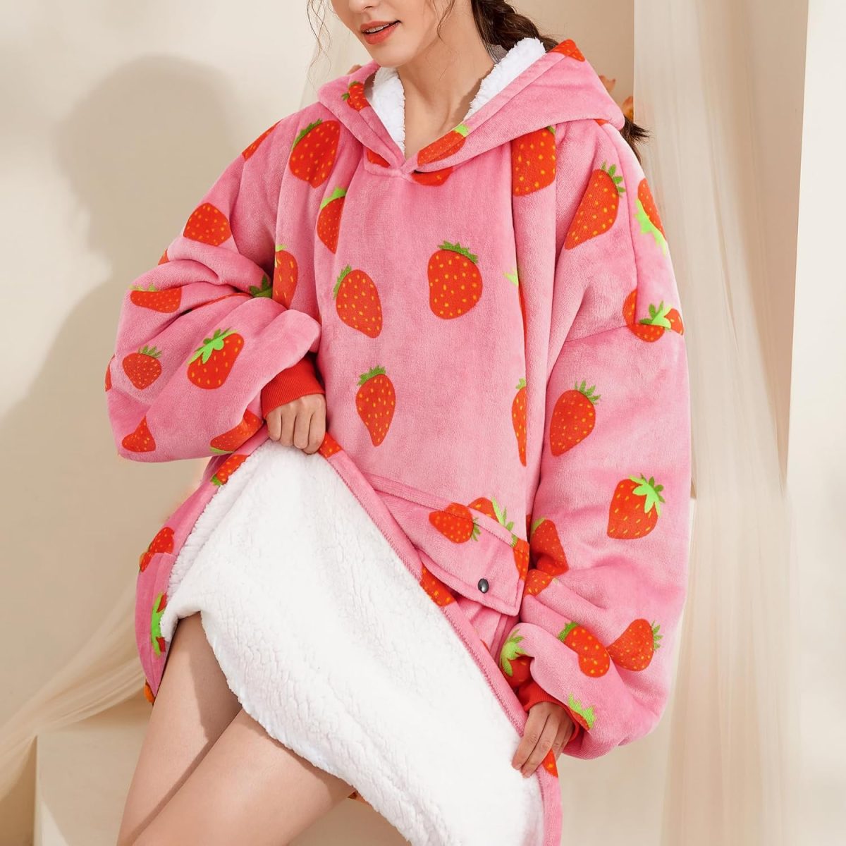 ⁦Narecte Blanket Hoodie Women & Men,Premium Sherpa Fleece Oversized Pocket Hoodie Blanket, Wearable Blanket Hoodie⁩ - الصورة ⁦6⁩