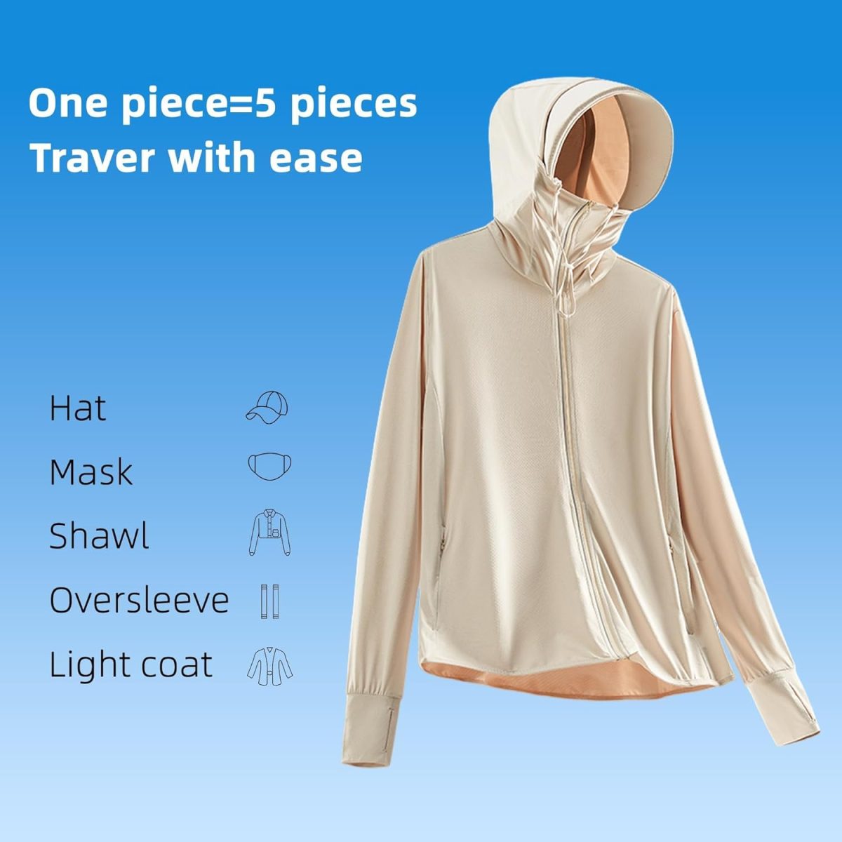 ⁦NALACAL Women's Lightweight UV Protection Hoodie Jacket Long Sleeve UPF 50+ Sun Shield with Thumb Holes for Running⁩ - الصورة ⁦4⁩
