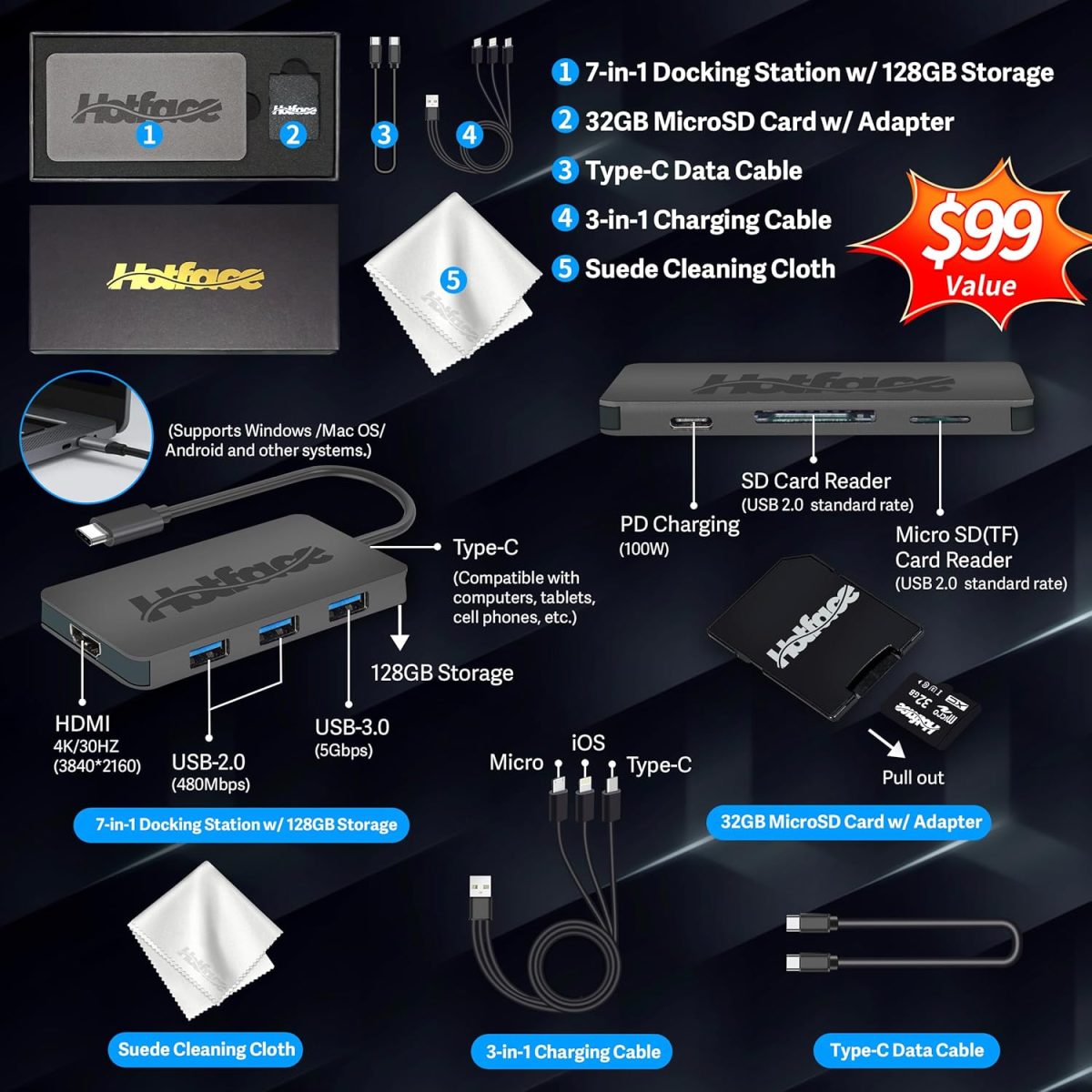 ⁦ASUS Chromebook CM1402 14" FHD Anti-Glare Laptop, MediaTek Kompanio 520, 4GB LPDDR4X, 224GB Storage(64GB eMMC+160GB Docking Station Set), HD Webcam, WiFi 6, Bluetooth, Chrome OS, Gravity Gray⁩ - الصورة ⁦2⁩