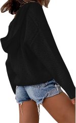 ⁦hsTrjz-MaXj Knitted Hoodie for Women,Casual V Neck Sweater Button Pullover Basic Long Sleeve Sweatshirt,Off The Shoulder Shirt Tops⁩ - الصورة ⁦4⁩