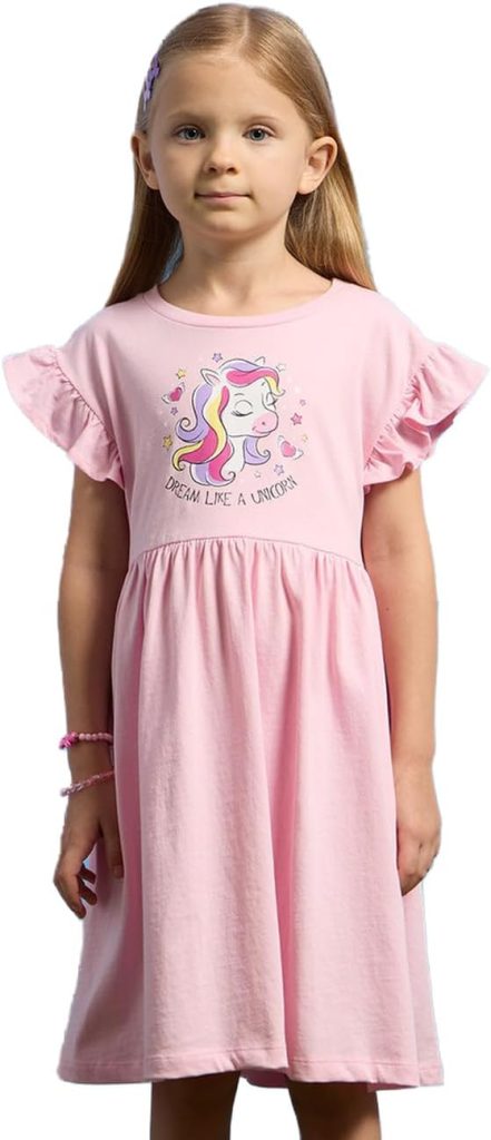 REDTAG Girls Pink Unicorn Printed Dress