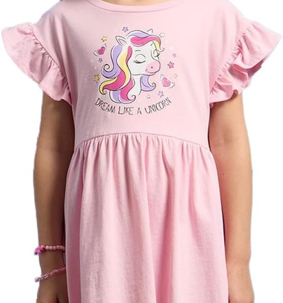 REDTAG Girls Pink Unicorn Printed Dress