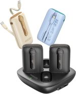 Promate 4-piece power bank Premium kit with 10,000mAh ultra-compact chargers, USB-C™ and Lightning Built-in cables, LED screen, 22.5 PD, USB-C™ and USB-A™ Ports, and Charge Protection, Quatro-10