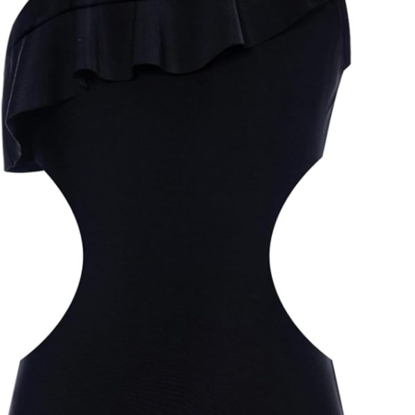 Momkonzz Girls Swimming Costumes Kids One Piece Swimsuit Straps Ruffle Swimwear Black 7-16 Years