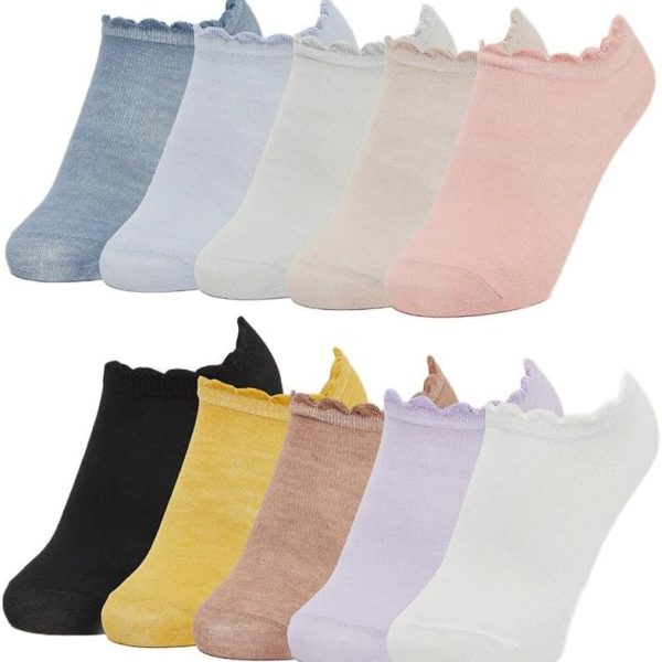 Styli Girls Set Of 10 - Scallop Edge Ankle Socks