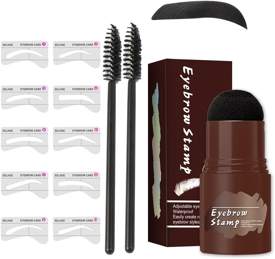 Eyebrow Stamp Stencil kit，Brow Stamp Kit,One Step Eyebrow Stamp Kit，with 10 Reusable Eyebrow Stencil and 2 Eyebrow Brushes (Black)