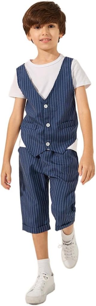 Styli Boys Striped Round Neck Vest T-Shirt And Shorts Set
