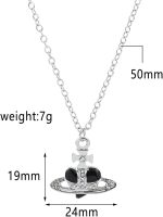 ⁦WDLYAN Punk Heart Saturn Necklace - 5 Colors Available Fashion Baroque Rhinestone Love Heart Saturn Planet Pendant Necklace Jewelry⁩ - الصورة ⁦7⁩