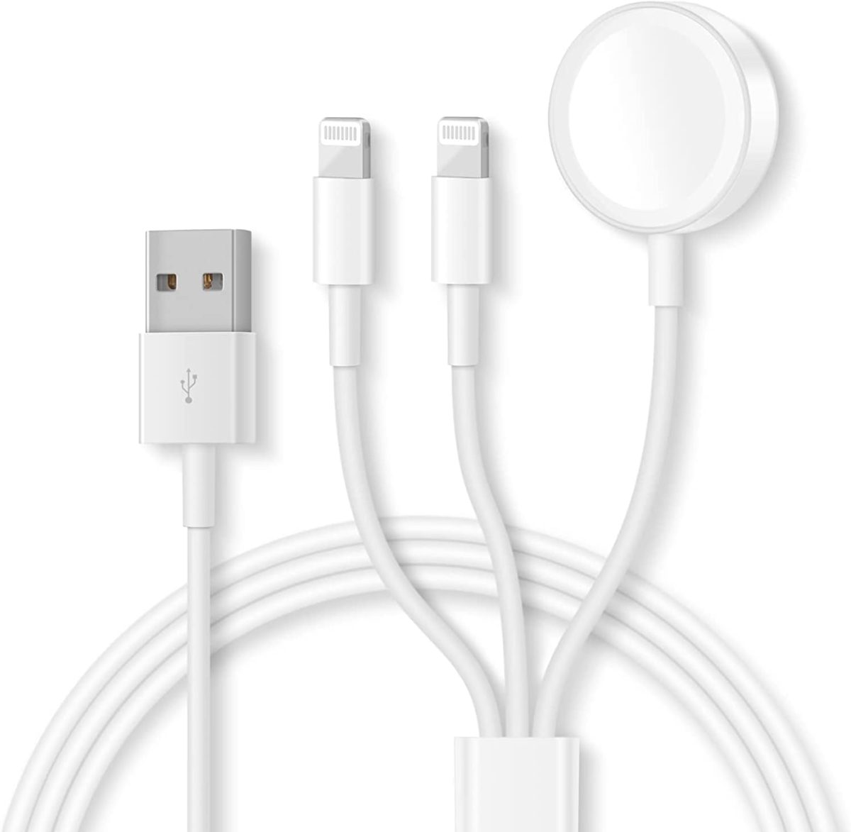 4 in 2 Multi Charging Cable for Apple Watch Charger, USB A/USB C Input Travel Charger with Lightning/Type C/Micro/Magnetic, Compatible with iPhone 15 14 13 iWatch 1-9 Galaxy S23 S22-1.2m (3 in1White)