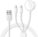 4 in 2 Multi Charging Cable for Apple Watch Charger, USB A/USB C Input Travel Charger with Lightning/Type C/Micro/Magnetic, Compatible with iPhone 15 14 13 iWatch 1-9 Galaxy S23 S22-1.2m (3 in1White)