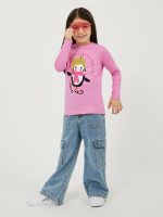 ⁦Styli Girls Graphic Print Long Sleeve Round Neck T-Shirt⁩ - الصورة ⁦3⁩