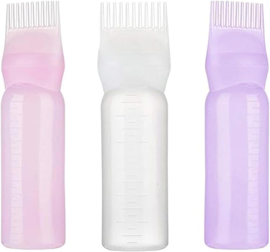 Hair Dye & Hair Oil Root Comb Applicator Bottle Lightweight And Plastic 6 ounces Applicator Bottle For Oiling & Dyeing Hair (Pack of 3)