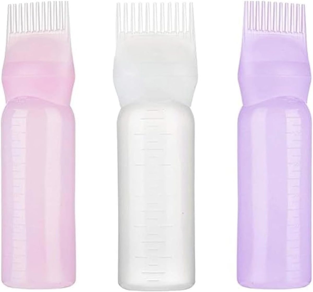 Hair Dye & Hair Oil Root Comb Applicator Bottle Lightweight And Plastic 6 ounces Applicator Bottle For Oiling & Dyeing Hair (Pack of 3)