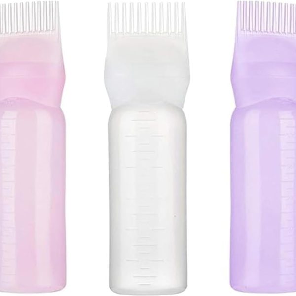 Hair Dye & Hair Oil Root Comb Applicator Bottle Lightweight And Plastic 6 ounces Applicator Bottle For Oiling & Dyeing Hair (Pack of 3)