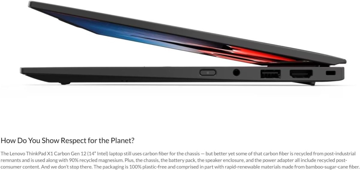 ⁦Lenovo Gen 12 ThinkPad X1 Carbon 21KC004AUS Laptop with Intel Ultra 7 165U vPro Processor, 14" WUXGA Touchscreen, 32GB RAM, 1TB SSD, FHD+ IR+ RGB Camera, and Windows 11 Pro⁩ - الصورة ⁦3⁩