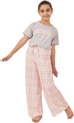 Styli Girls Typography Print Short Sleeve T-Shirt And Checked Pyjama Set
