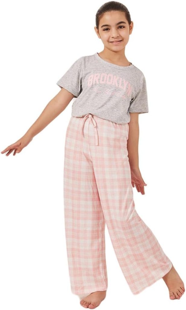 Styli Girls Typography Print Short Sleeve T-Shirt And Checked Pyjama Set