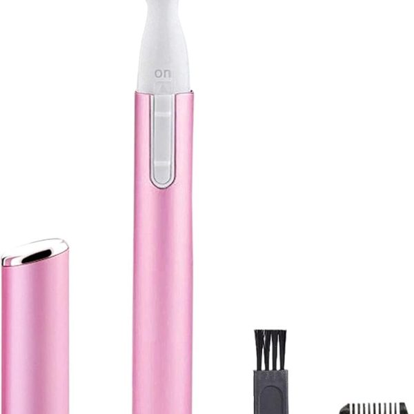 Professional Pink 2-in-1 Eyebrow Trimmer & Facial Hair Remover - Battery-Operated Painless Razor with Comb | No-Pull for Face/Chin/Neck/Lip