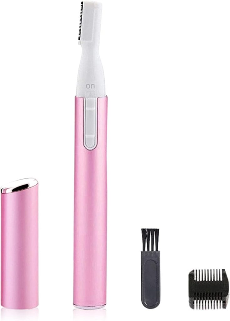Professional Pink 2-in-1 Eyebrow Trimmer & Facial Hair Remover - Battery-Operated Painless Razor with Comb | No-Pull for Face/Chin/Neck/Lip