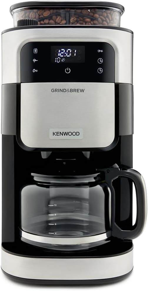 Kenwood Grind & Brew Coffee Maker with Built-in 220g Burr Grinder, 12-Cup Capacity, 1.5L Water Tank, 900W Power, Digital Touch Display – CMM40, Black/Metal