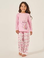 ⁦Styli Girls Graphic Print Long Sleeve T-Shirt & Pyjama Set⁩ - الصورة ⁦2⁩