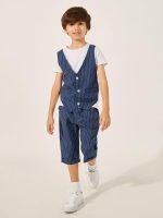 ⁦Styli Boys Striped Round Neck Vest T-Shirt And Shorts Set⁩ - الصورة ⁦2⁩