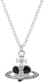 WDLYAN Punk Heart Saturn Necklace - 5 Colors Available Fashion Baroque Rhinestone Love Heart Saturn Planet Pendant Necklace Jewelry