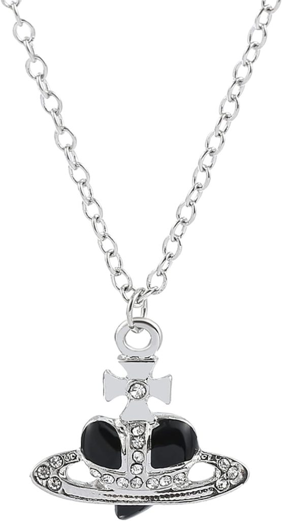 WDLYAN Punk Heart Saturn Necklace - 5 Colors Available Fashion Baroque Rhinestone Love Heart Saturn Planet Pendant Necklace Jewelry