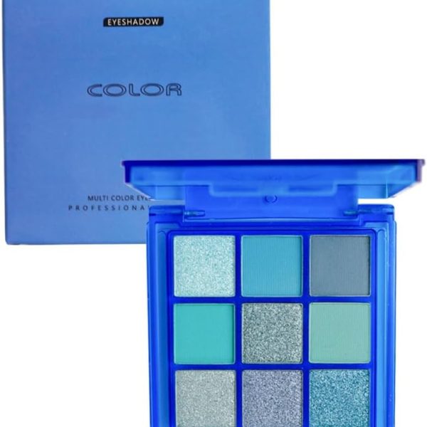 9 Colors Blue Eyeshadow Palette, Glitter Shimmer Matte Neutral Shades, High Pigmented Waterproof Grey Light Blue Eyeshadow, Shimmer Bright, Daily Party Sparkling Eyeshadow Palett