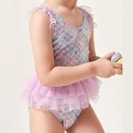 ⁦Julysand Baby Girls One-Piece Sparkly Sequins Mermaid Fish Scale Ruffles Swimsuit Swimwear Bathingsuit⁩ - الصورة ⁦2⁩