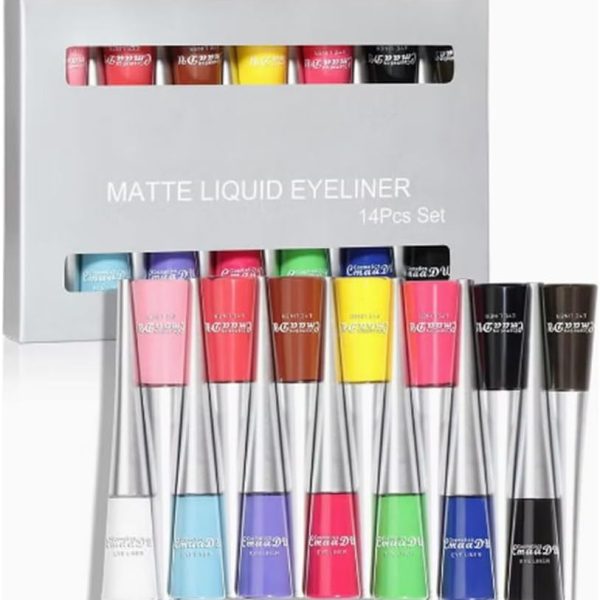 Goreem 14 Color Matte Li-qu-id Eyeliner Set Colorful for Women Waterproof Long Lasting Rainbow Pencil Quick Dry Eyes Makeup Kit.