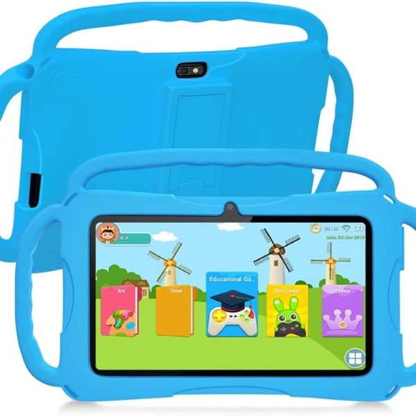 7 inch Kids Tablet, Quad Core Android 12 2GB 32GB, Parental Control, Eye Protection, Shockproof Case, Dual Camera, WiFi, Bluetooth, Learning Tablet for Kids - K4 (Blue)