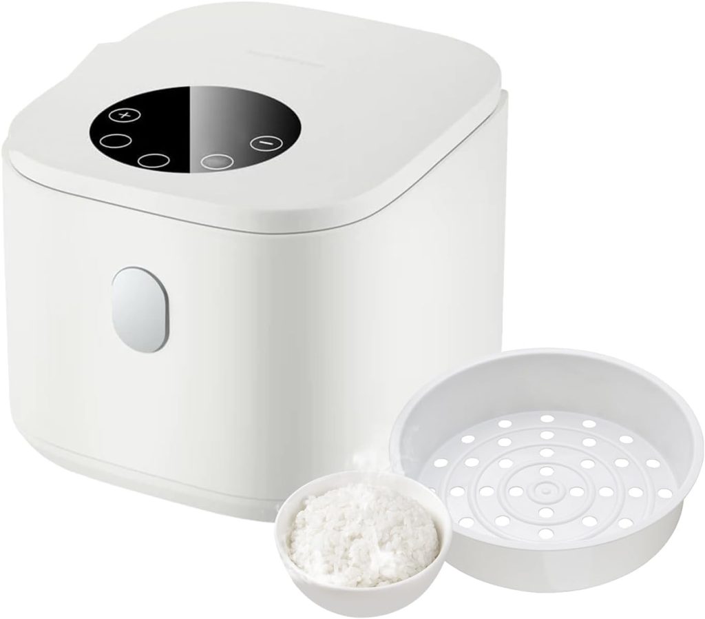 XVersion Rice Cooker Small 1.8L with Steamer, Digital Multi Cooker with Timer and Keep Warm Function,Non-Stick Cooking Pot,3-Cup Capacity for Rice,Soup,Eggs,Compact Size,1-Year Warranty (Beige)