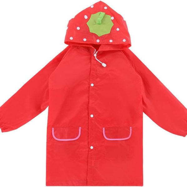 SYOSI Children's raincoats, Cartoon Kids Rain Jacket, Boys Girls Hooded Rain Poncho Outdoors Kids Transparent Raincoat Student Rain Suit Waterproof Durable Windbreaker - One Size - Red Strawberry