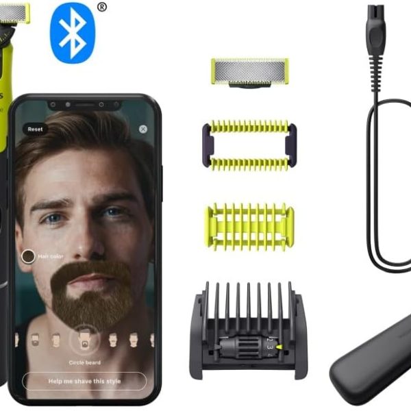 Philips OneBlade 360 Authentic Connected Face & Body Electric Shaver, Beard Trimmer and Body Groomer, 1x360 Blade, 1x Original Blade, 1x 5in1 Adjustable Comb, 1x Body Kit, 1x Travel Case, QP4631/65